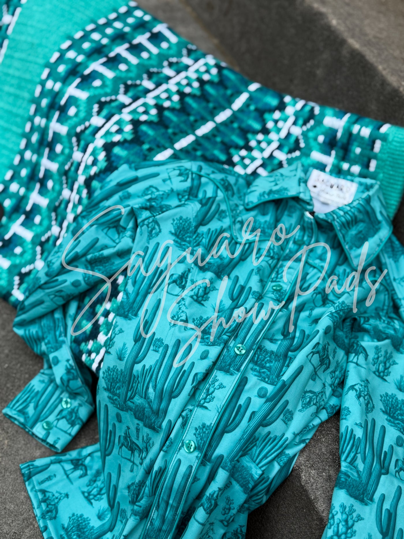 Teal Saguaro Toile hidden zip by Saguaro