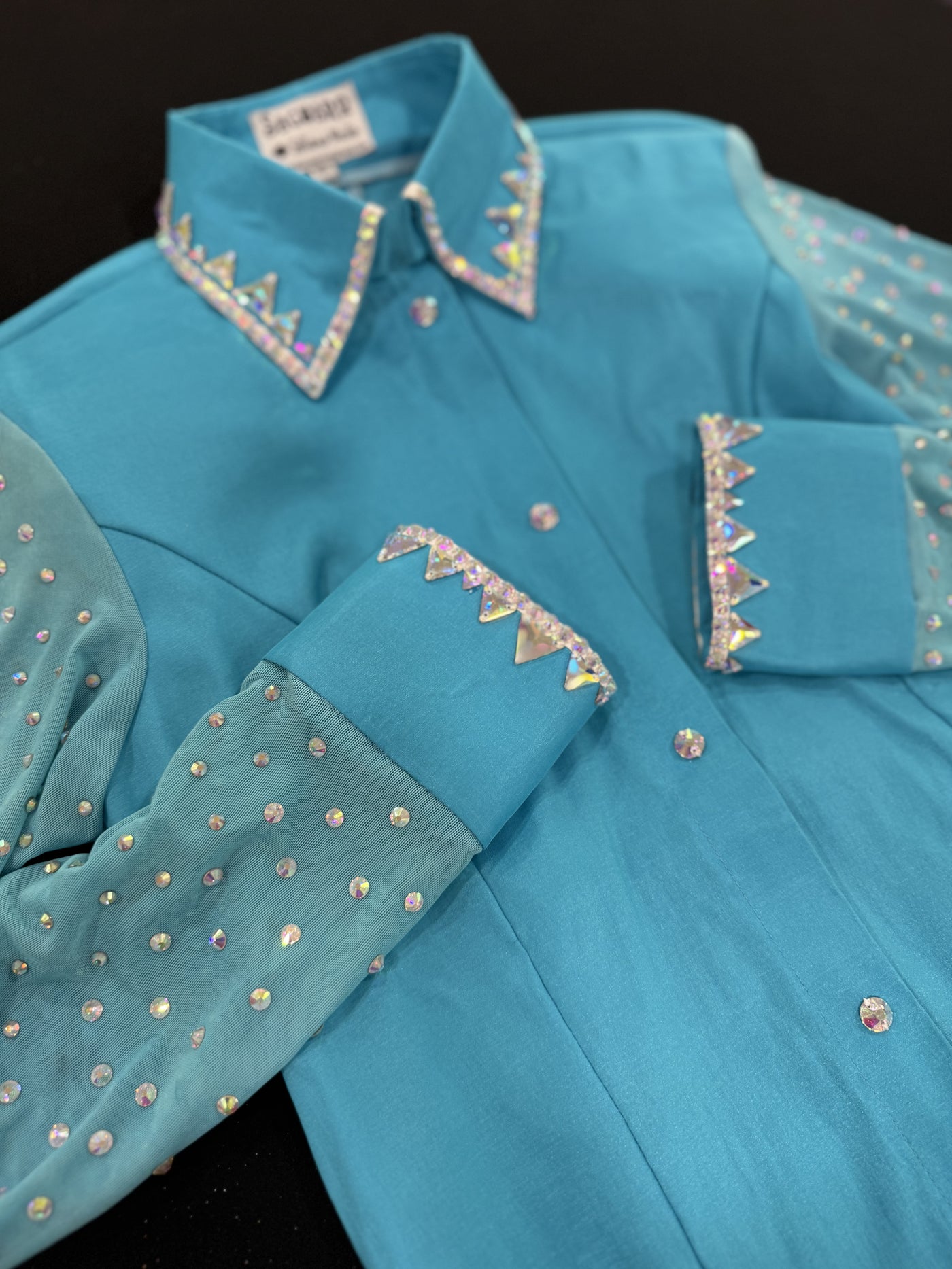 Turquoise Taffeta with sheer sleeves hidden zip by Saguaro